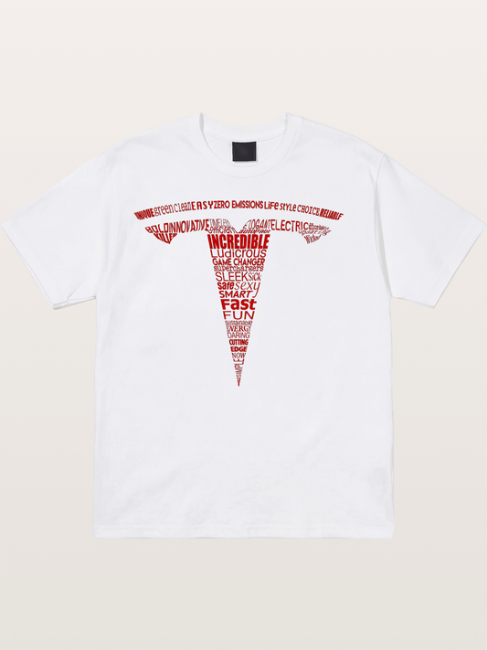 Tesla Word Cloud Heart Print Cotton T-shirt