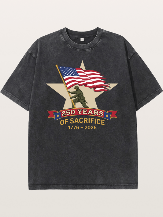 250 Years of Sacrifice Soldier Flag Washed T-shirt