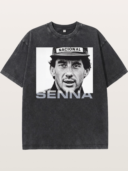 Ayrton Senna Black White Portrait Washed T-shirt