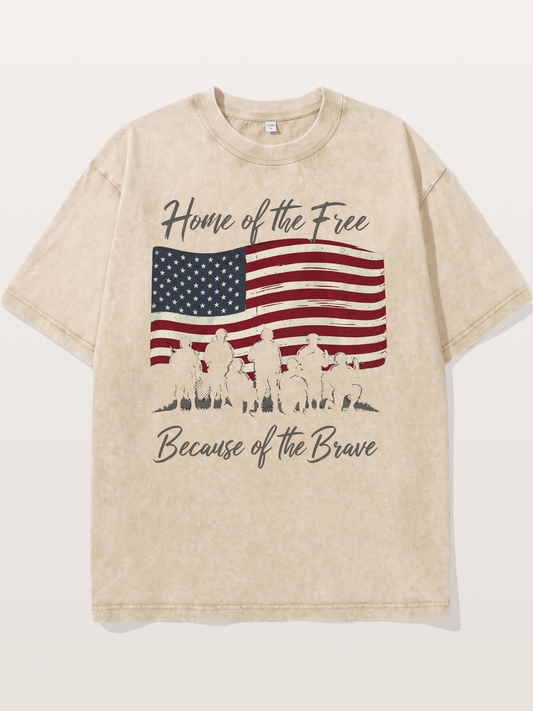 Home of the Free Because of the Brave Washed T-shirt