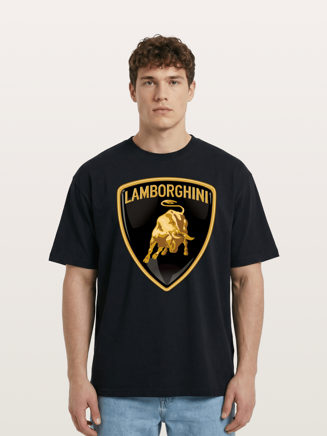 Lamborghini Gold Bull Shield Emblem Cotton T-shirt