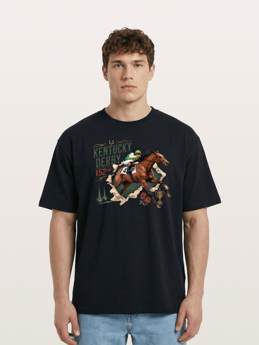 Kentucky Derby 152nd Horse & Roses Cotton T-shirt