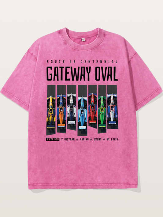 Vertical Grid Gateway Oval Art Washed T-shirt