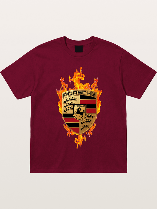 Porsche Flaming Logo Print Gildan T-shirt