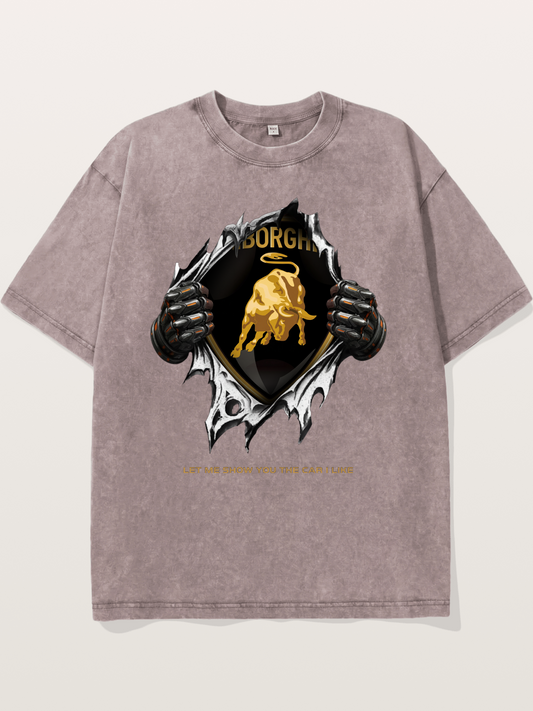 Lamborghini Bull Crest Tear Through Washed T-shirt