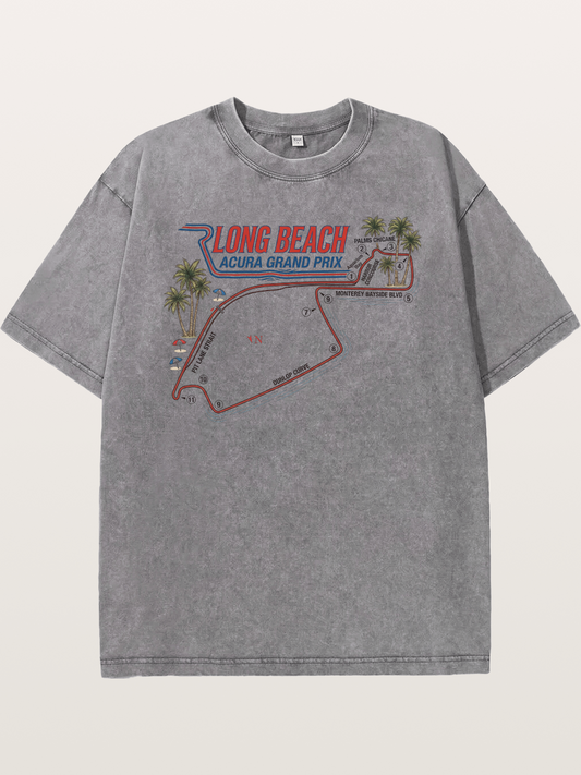Long Beach Race Track Art Washed T-shirt