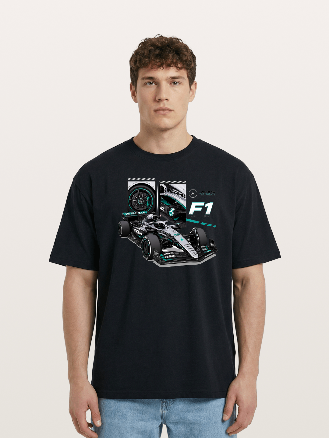Mercedes Petronas F1 Collage Art Cotton T-shirt