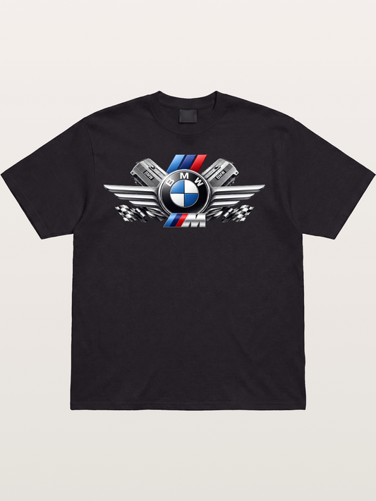 BMW Engine & Logo Wing Design Cotton T-shirt