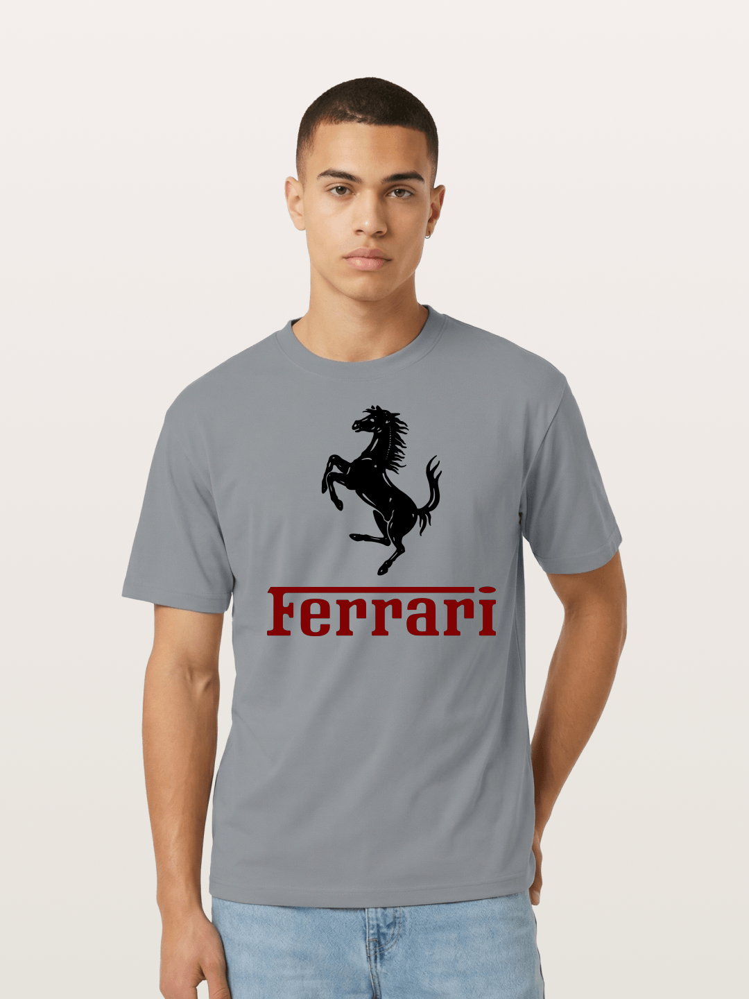 Ferrari Black Horse Logo Cotton T-shirt