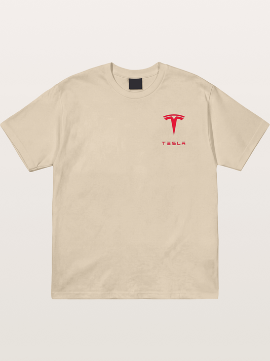 Tesla Red Logo Sticker Gildan T-shirt