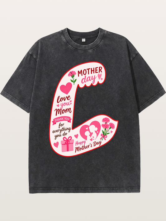 Mother's Day Love You Mom Art Washed T-shirt