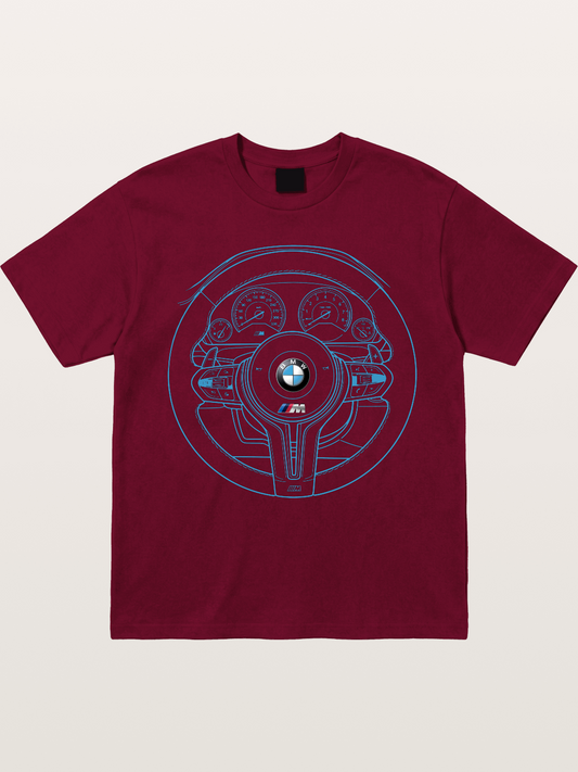 BMW M Vintage Steering Wheel Draft Gildan T-shirt