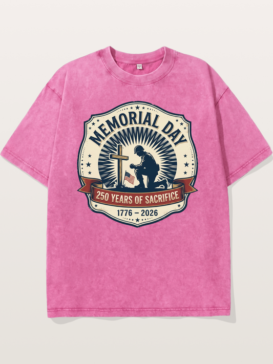 Memorial Day Vintage Sacrifice Badge Washed T-shirt