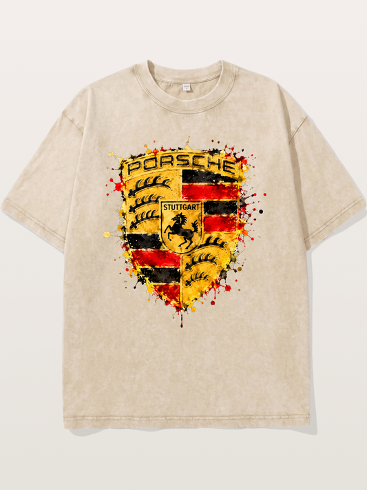 Porsche Splash Crest Design Washed T-shirt