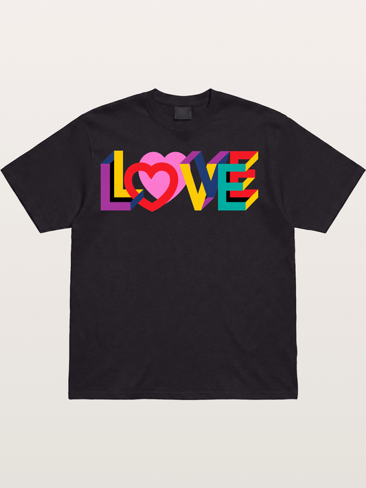 3D Love Typography With Heart Cotton T-shirt