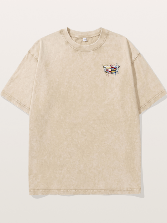 Cadillac Watercolor Logo Print Washed T-shirt