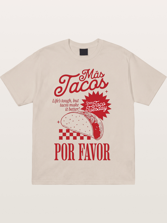Mas Tacos Por Favor Funny Retro Art Cotton T-shirt