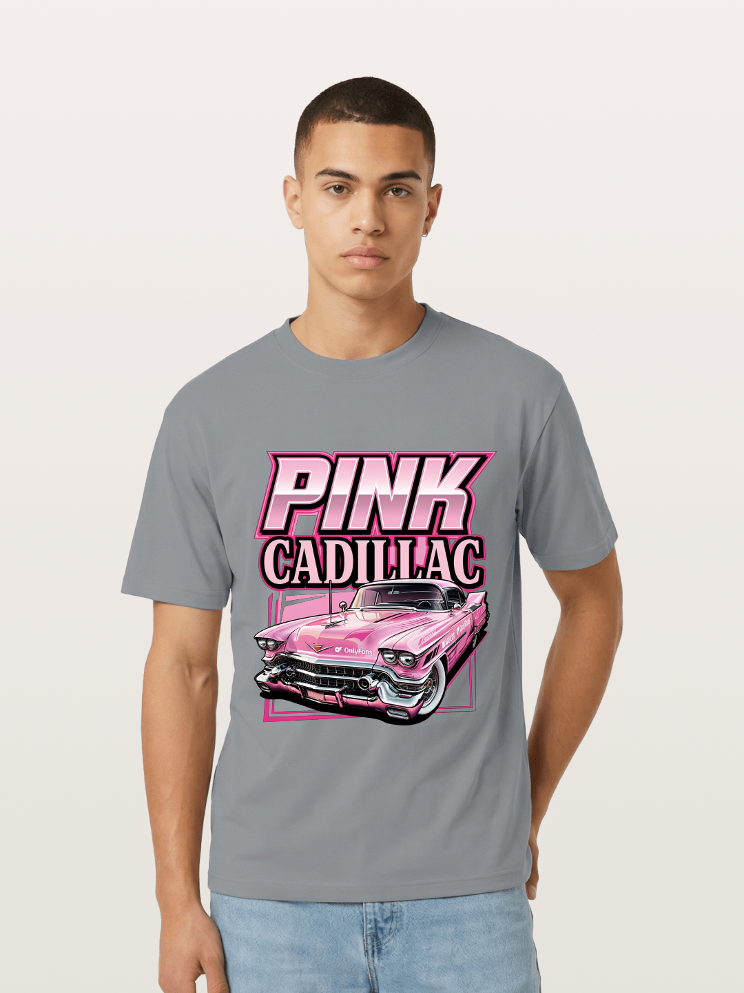 Pink Cadillac Classic Car Art Print Gildan T-shirt