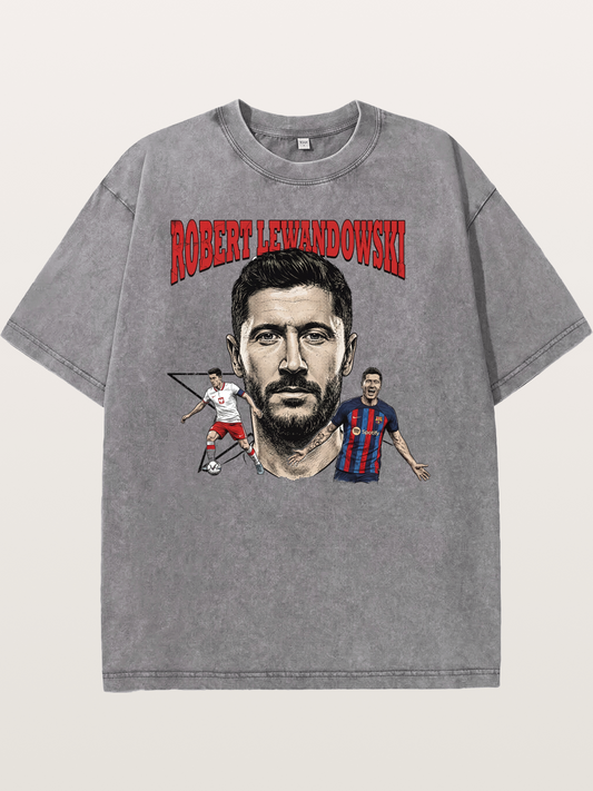 Robert Lewandowski Football Art Washed T-shirt