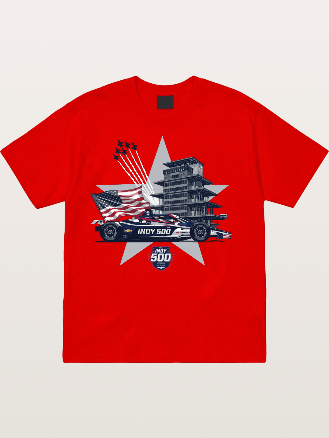 Indy 500 Pagoda Star Flag Illustration Cotton T-shirt