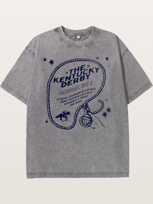 Kentucky Derby Rope Lasso Graphic Washed T-shirt