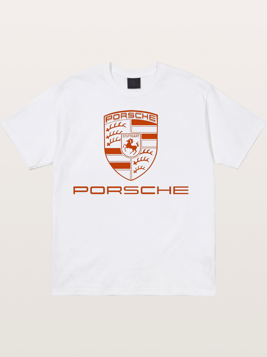 Porsche Crest Orange White Logo Cotton T-shirt