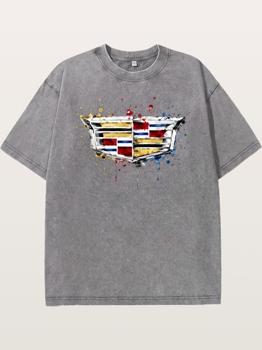 Cadillac Watercolor Logo Print Washed T-shirt