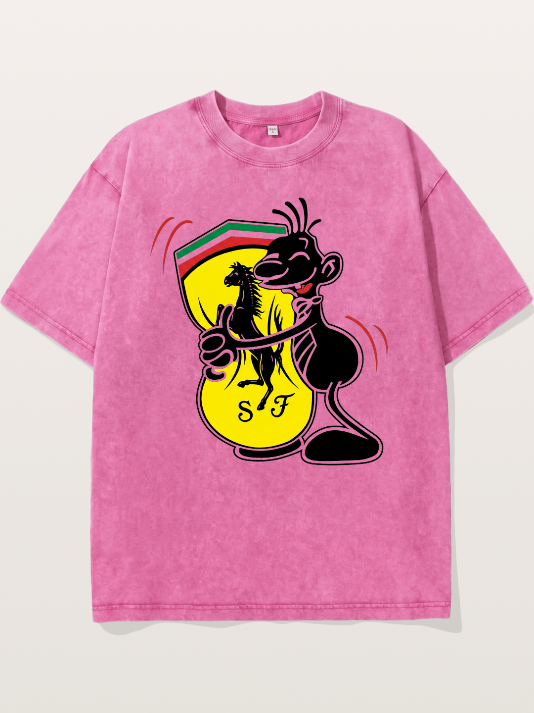 Cartoon Figure Embraces Ferrari Washed T-shirt