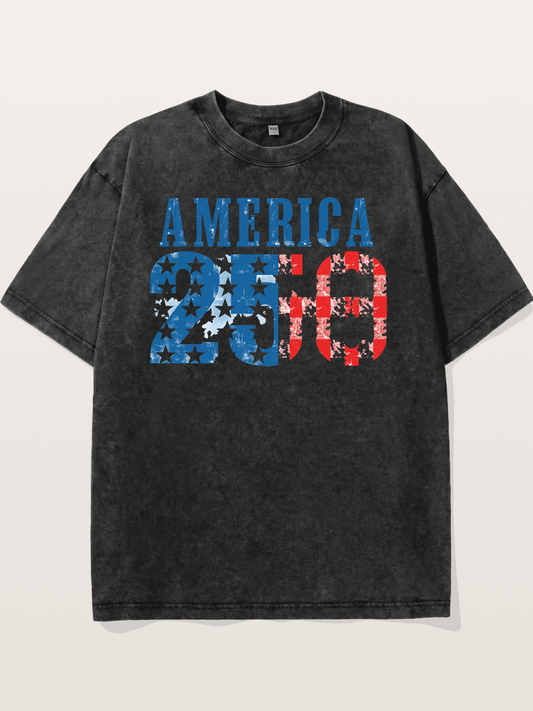 America 250 Grunge Typography Washed T-shirt