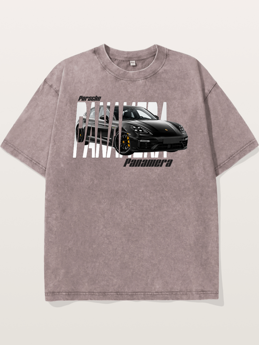 Porsche Panamera Typography Print Washed T-shirt