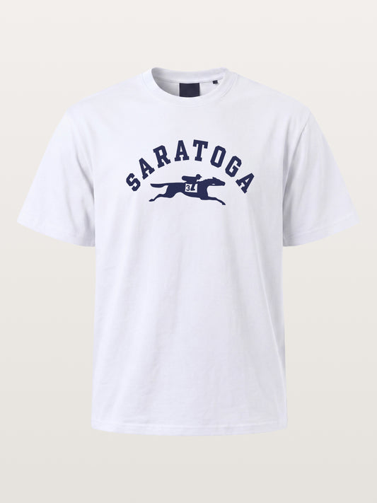 Saratoga Navy Horse Racing Mark Cotton T-shirt