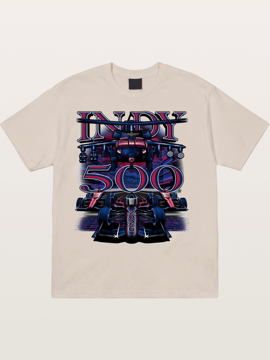 Indy 500 2026 Race Car Neon Art Cotton T-shirt