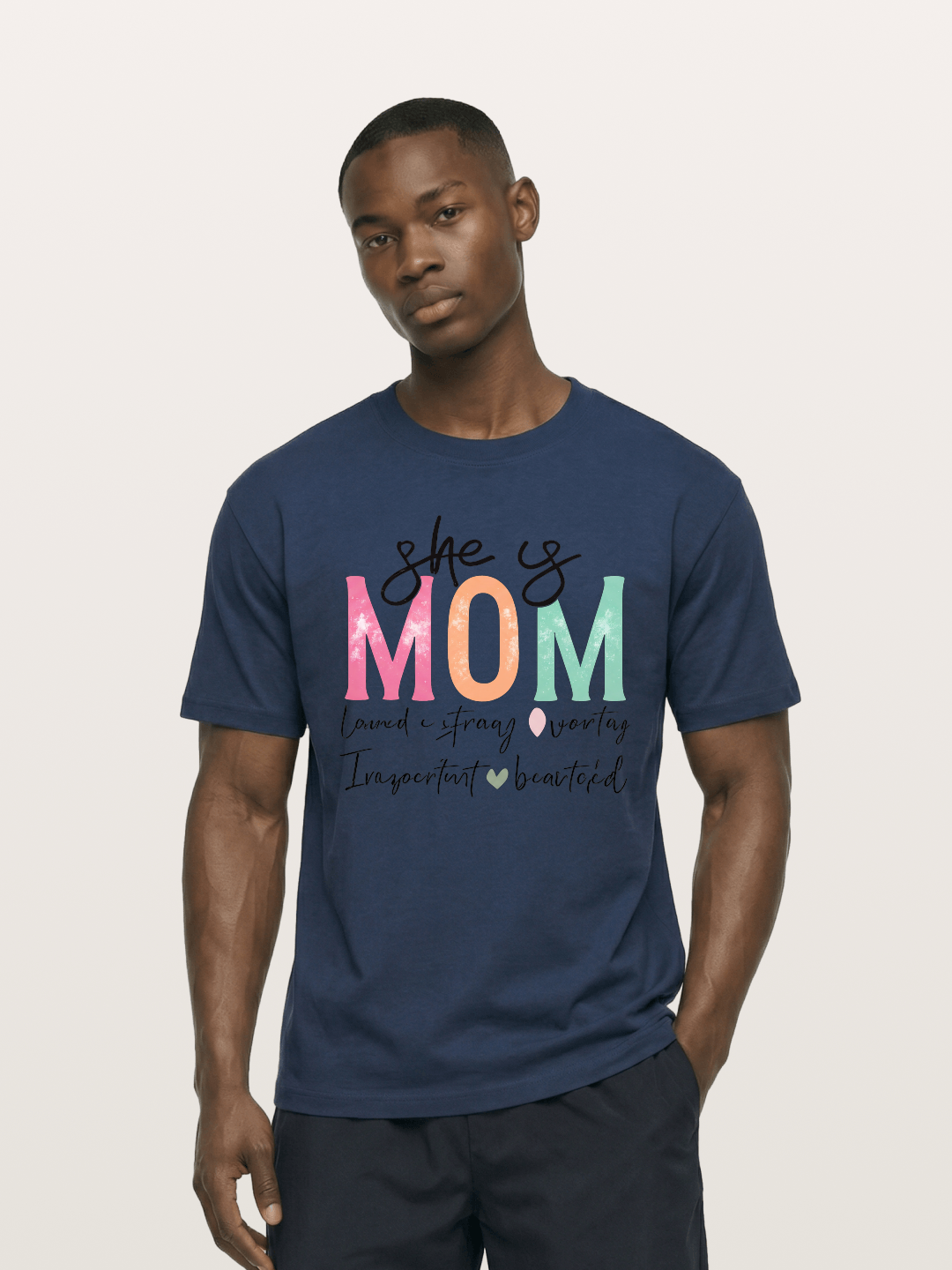 She is Mom Boho Pastel Print Cotton T-shirt