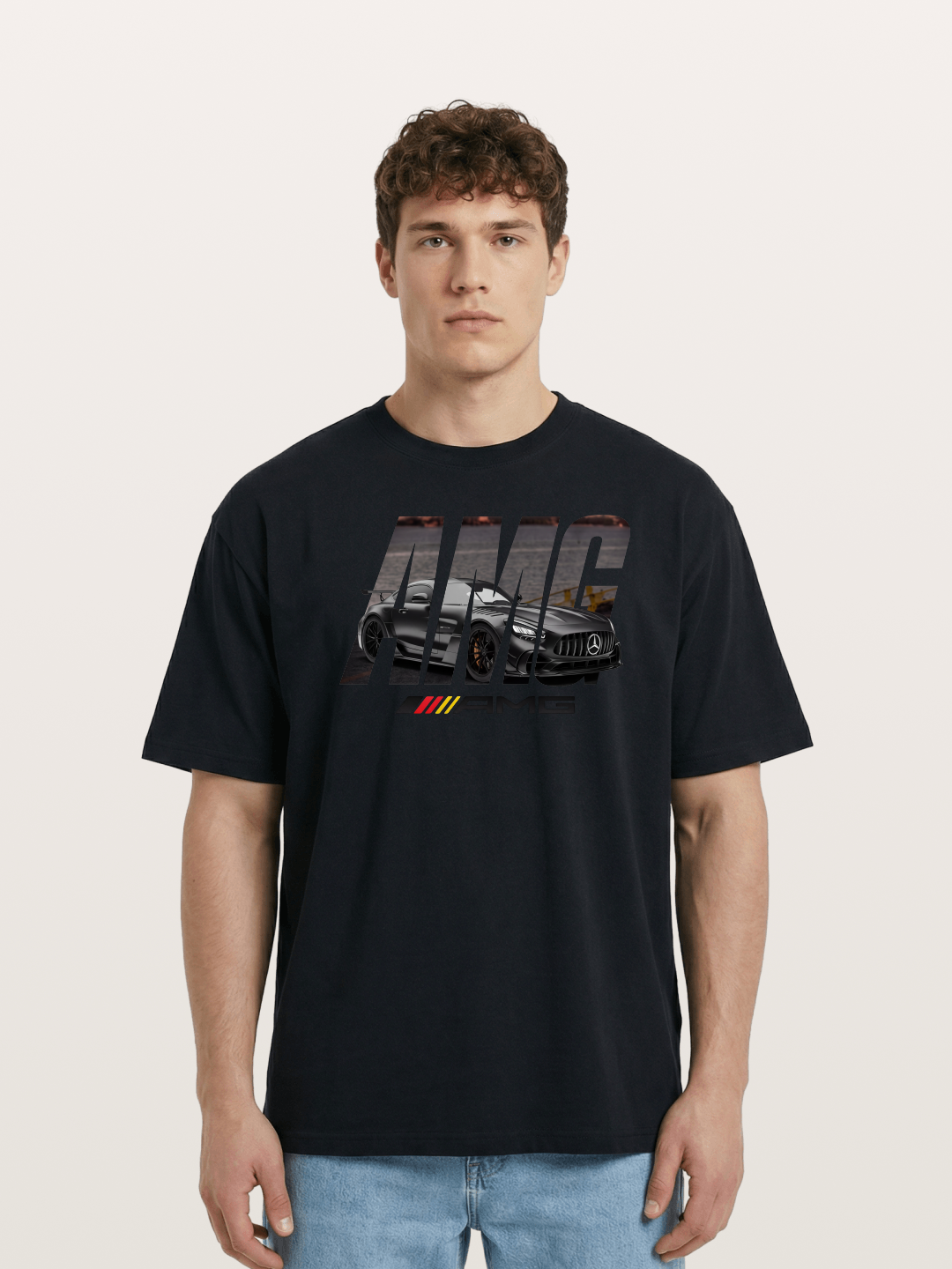AMG Lettermark Car Print Cotton T-shirt