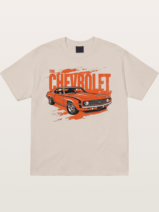 Orange Classic American Car Cotton T-shirt