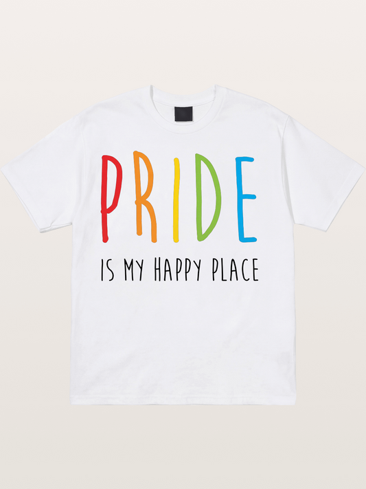 Pride Is My Happy Place Rainbow Text Cotton T-shirt