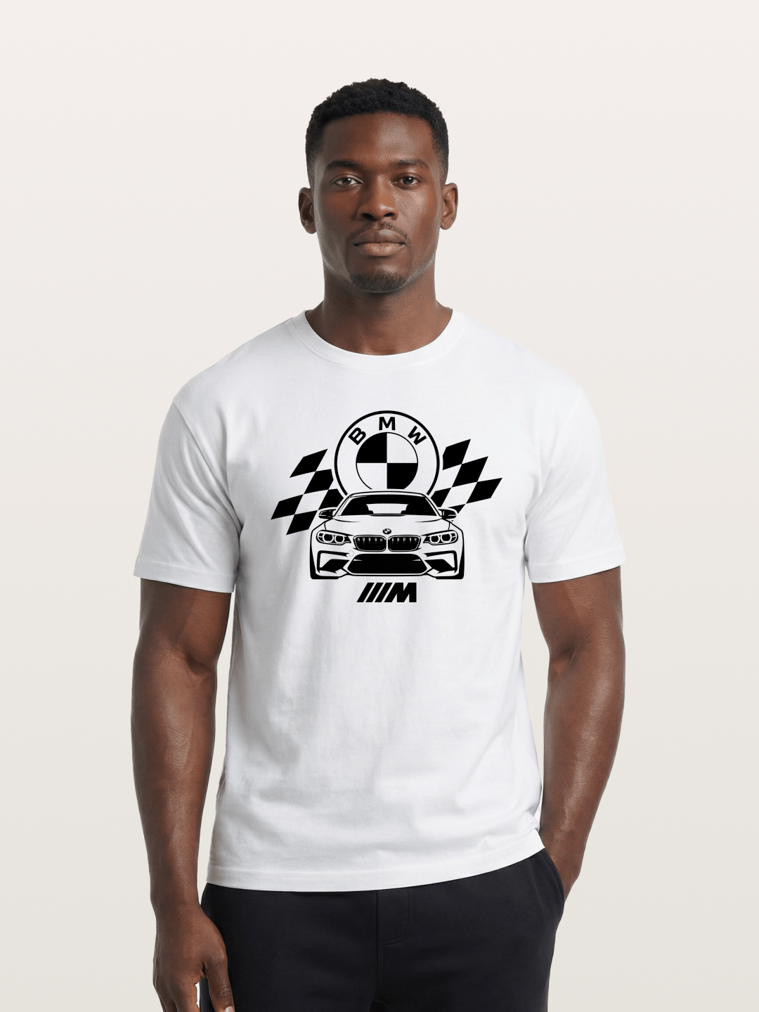 BMW M Series Checkered Flag Print Cotton T-shirt