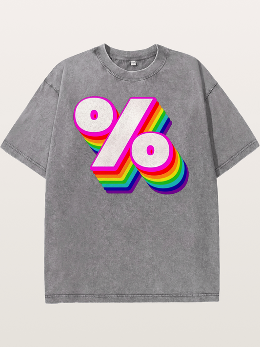 Rainbow Stacked Percent Symbol Pride Washed T-shirt