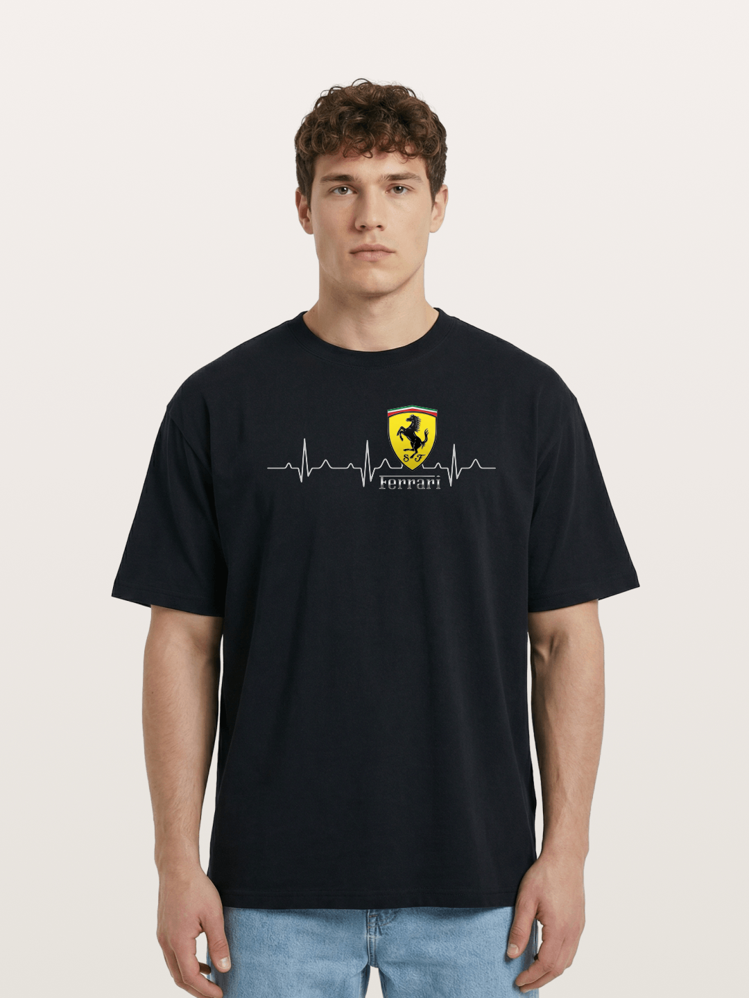Ferrari Heartbeat ECG Line Design Cotton T-shirt