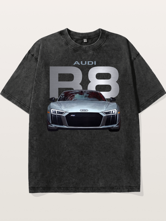 Audi R8 Silver Supercar Front Washed T-shirt