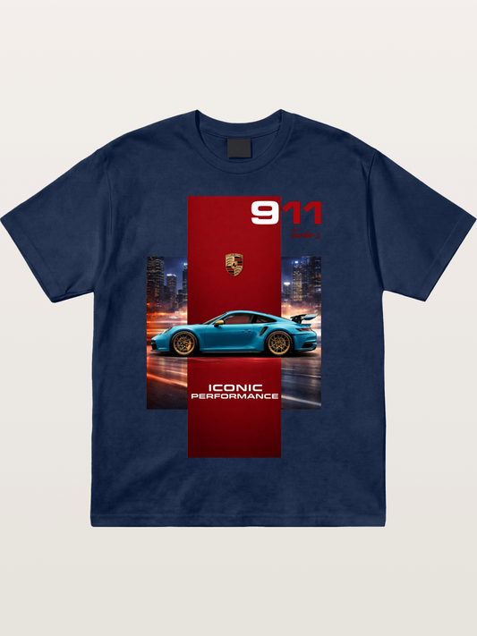 Porsche 911 Turbo S Blue Iconic Cotton T-shirt