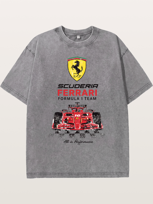 Ferrari F1 Team Racing Poster Washed T-shirt