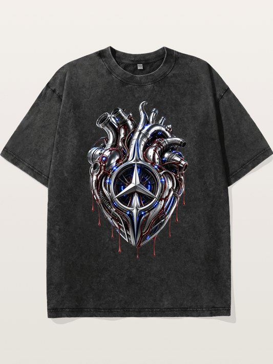 Mercedes Cyborg Heart Print Washed T-shirt