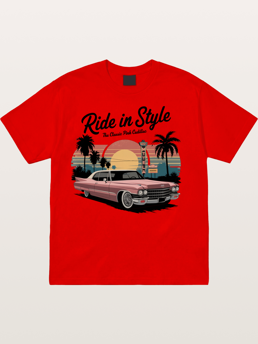 intage Pink Cadillac Retro Poster Cotton T-shirt