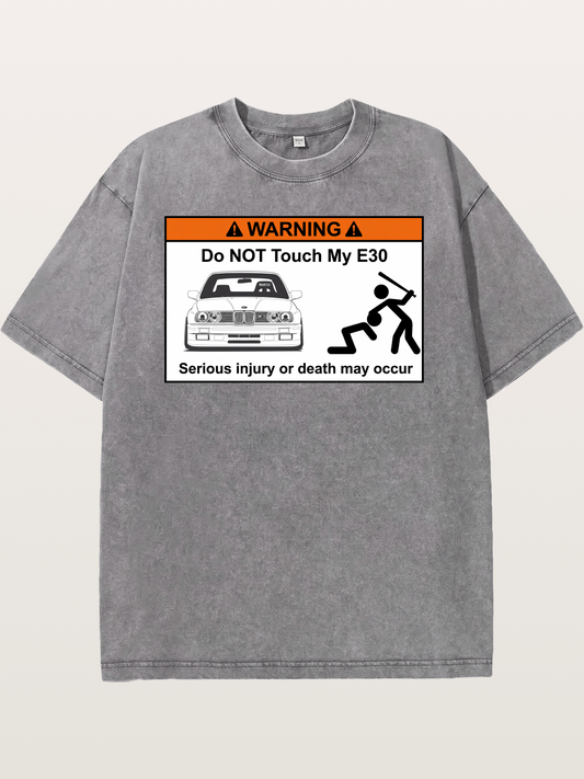 E30 Warning Sticker Print Washed T-shirt