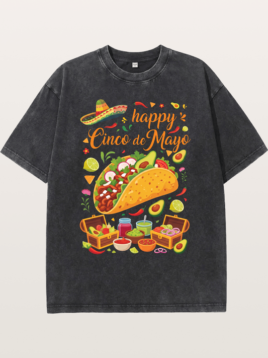 Cinco de Mayo Giant Taco Feast Washed T-shirt
