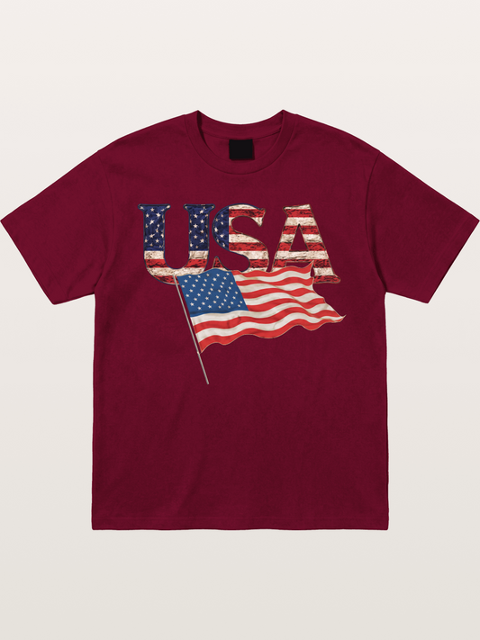 USA Letters American Flag Texture Gildan T-shirt