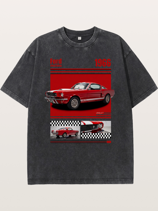 1966 Ford Mustang Fastback Red White Washed T-shirt