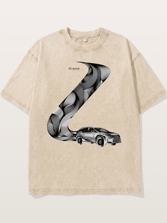 Lexus Wave Line Art Graphic Washed T-shirt