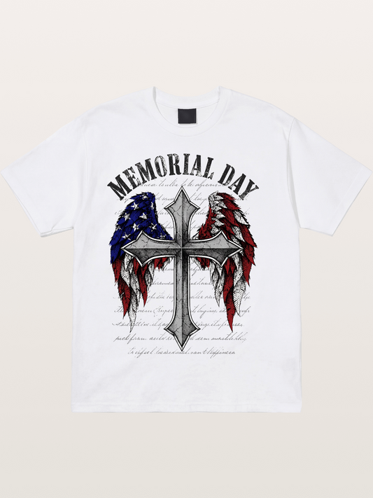 Memorial Day Cross Wings Art Cotton T-shirt